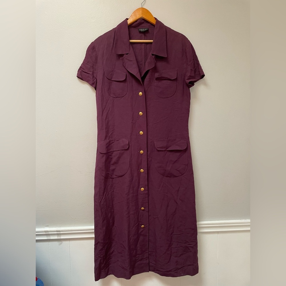 Gucci Purple Midi Dress with Gold Buttons